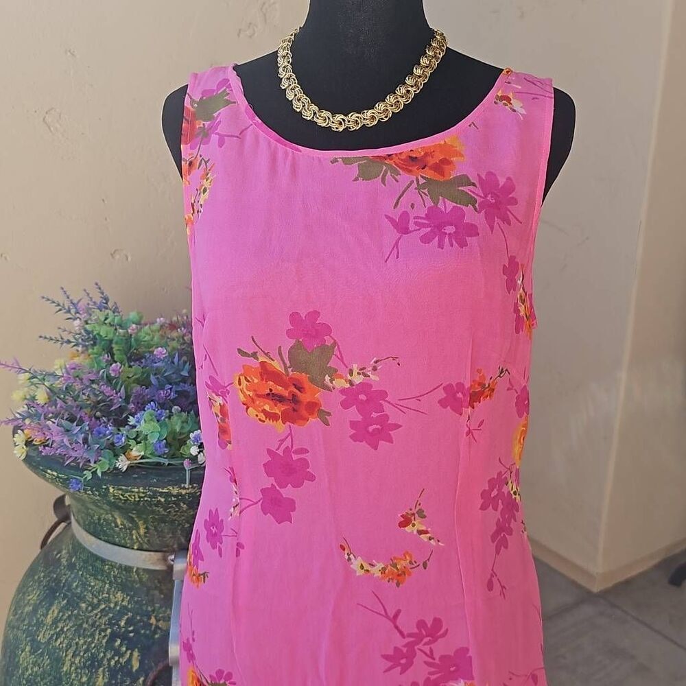 Robbie Bee pink floral silk sheath style dress size 10